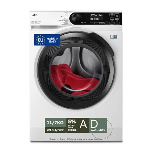 AEG Freistehender Waschtrockner LWR7D1174B, Serie 7000 ProSteam, 11 + 7 kg, Dampfreiniger, 1400 Umdrehungen, Invertermotor, Geräuschpegel 73 dB(A), Klasse D