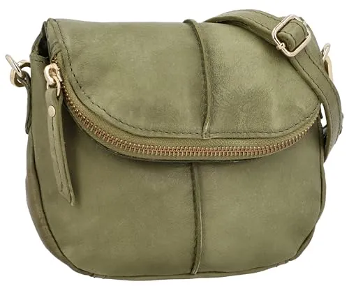 Gusti Leder Umhängetasche – Janny Damen Handtasche in Khaki aus Rindsleder, kleine Schultertasche mit Reißverschluss & verstellbarem Gurt