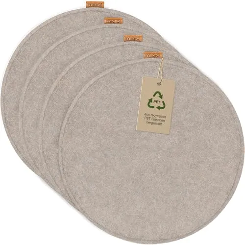 Miqio Design Filz Sitzkissen Rund mit Antirutschnoppen | 35cm | 4er-Set | Indoor und Outdoor | Nachhaltig aus recycelten PET Flaschen | Waschbare Stuhlkissen rutschfest | beige