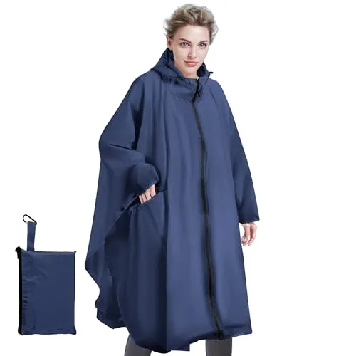 Sensong Regenponcho für Damen, Regenjacken | Unisex Regencape, Wasserdicht mit Kapuze und Reißverschluss Wiederverwendbar Regenmantel für Wandern Camping Radfahren Reisen