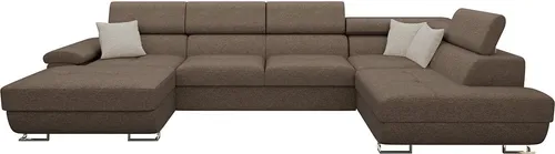 Mirjan24 Wohnlandschaft Braun, U-Form - Geräumige Wohnlandschaft mit Schlaffunktion und Bettkasten, ideal für Wohnzimmer. Hoher Sitzkomfort dank weicher Polsterung und verstellbaren Kopfstützen.