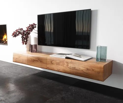 DELIFE Lowboard New Live-Edge 175 cm Akazie Natur - Elegantes Kommode mit einzigartiger Baumkante aus nachhaltiger Akazie. Viel Stauraum hinter 4 Türen und für dekorative Elemente. Ideal für stilvolle Wohnräume.