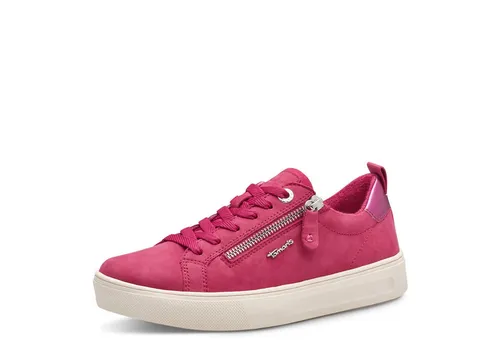Tamaris COMFORT Damen Sneaker flach mit Reißverschluss, Rosa (Fuxia Nubuc), 42 EU - Damen-Sneaker mit T-flow-Technologie für sanfte Dämpfung und optimalen Tragekomfort. Hochwertiges Leder und vielseitiges Design machen sie zum idealen Begleiter für Alltag und besondere Anlässe.