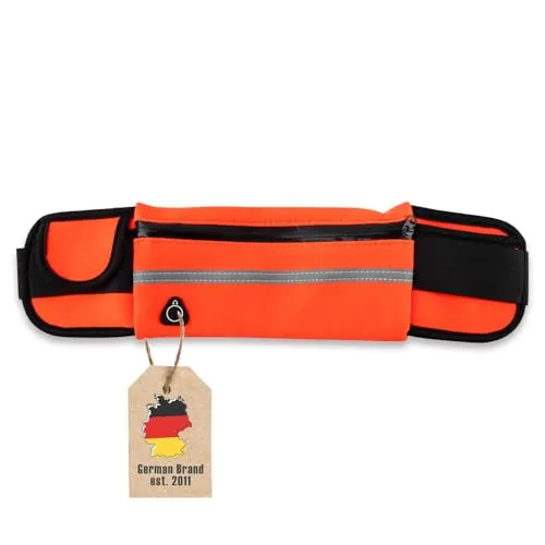 Intirilife Hüfttasche Laufgürtel Bauchtasche Sport, Handy Bauchtasche für Jogging Fitness Running Belt, Wasserabweisend mit Reißverschluss, Kopfhöreranschluss, Verstellbar 70–100 cm, ORANGE