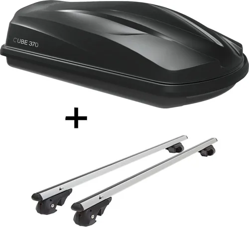 Dachbox CUBE370 + Dachträger VDP004 L für Toyota Yaris Verso 2000-2005 - Gepäckträger Set mit 370 Liter Volumen und 75 kg Tragkraft. Ideal für Urlaubsreisen, sichert Ihr Gepäck mit Zentralverriegelung und schafft Platz im Innenraum.