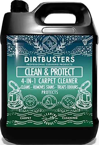 Dirtbusters Clean & Protect 4 in 1 Teppichreiniger & Polsterreiniger Konzentrat für alle Teppichböden und Polster neutralisiert & schützt vor unangenehmen Gerüchen - für Teppichreinigungsmaschinen 5l