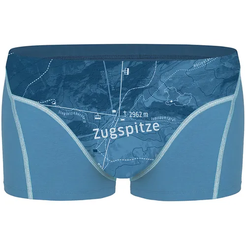 Ein schöner Fleck Erde Herren Zugspitze Boxer - Größe S, blau - Kurze Unterhosen aus atmungsaktiver Bio-Baumwolle, mit frechem Gipfelprint für einen coolen Look und hohen Tragekomfort.