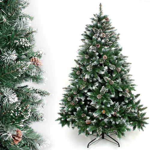 Yorbay 240cm Künstlicher Weihnachtsbaum - Künstlicher Weihnachtsbaum mit natürlicher Optik, echten Tannenzapfen und beflocktem Schnee für eine festliche Atmosphäre. Stabiler Metallständer sorgt für sicheren Halt.