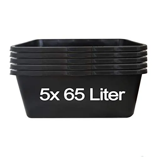 Hossi's Wholesale – 5 Stück Mörtelwanne 65 Liter - Eimer für Baustelle, Haushalt und Garten – extrem stabil mit verstärktem Boden für höchste Langlebigkeit und vielseitige Einsatzmöglichkeiten.