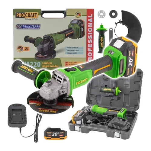 Procraft PWA220 Winkelschleifer 20 V mit Akku und Koffer