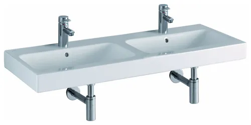 Geberit iCon Doppelwaschtisch 120x48,5cm - Waschbecken mit 2 Hahnlöchern, unterbaufähig und ideal für moderne Badezimmer. Kombinierbar mit verschiedenen Waschtischunterschränken für flexibles Design.