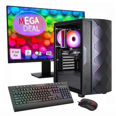 GameMax Diamond BK SET2696 mit MSI PRO MP273A Monitor, Maus & Tastatur - Leistungsstarker Desktop-Computer mit GeForce RTX 5050, 16 GB RAM und 1 TB Speicher. Ideal für Gaming und kreative Anwendungen, inklusive 27