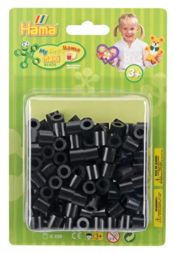 Hama Perlen 8518 Bügelperlen Packung mit ca. 250 bunten Maxi Bastelperlen mit Durchmesser 10 mm in Schwarz, kreativer Bastelspaß für Groß und Klein