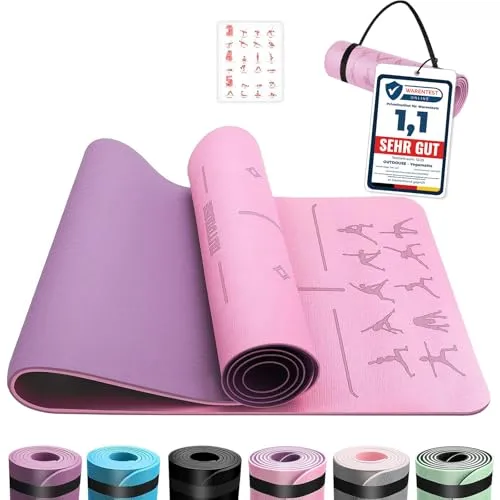 OUTDOUSE Yoga Matte, TPE 6mm Dicke Hautfreundliche Yogamatte Rutschfest Gymnastikmatte Pilates Gymnastik Meditation Stretching mit Trageriemen Home Workout Sportmatte 183x61cm
