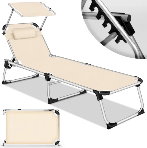 tillvex® Sonnenliege mit Dach und Kopfkissen Beige