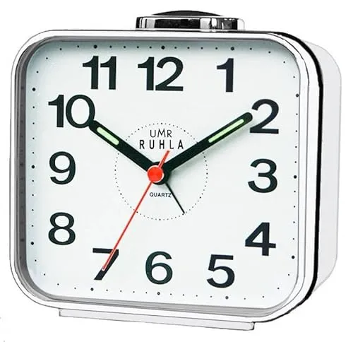 UMR RUHLA Quarz-Wecker mit Bell-Alarm, Twin-Bell, Weiß, 90 x 90 mm