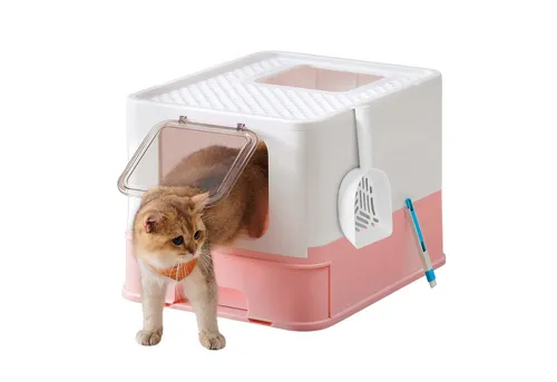 FEANDREA Katzentoilette mit Deckel, für Katzen bis 15kg - Praktische Katzentoilette mit ausziehbarer Schublade für einfache Reinigung. Das innovative Gitter-Design minimiert Streuverlust und sorgt für ein sauberes Zuhause. Werkzeuglose Montage für maximalen Komfort!
