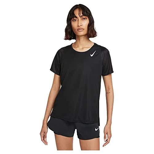 Nike Damen Df Race T-Shirt - Schwarz/Reflektierendes Silber, Größe S - Sportliches Damen T-Shirt für optimalen Tragekomfort und Bewegungsfreiheit, ideal für das Training oder Freizeitaktivitäten.