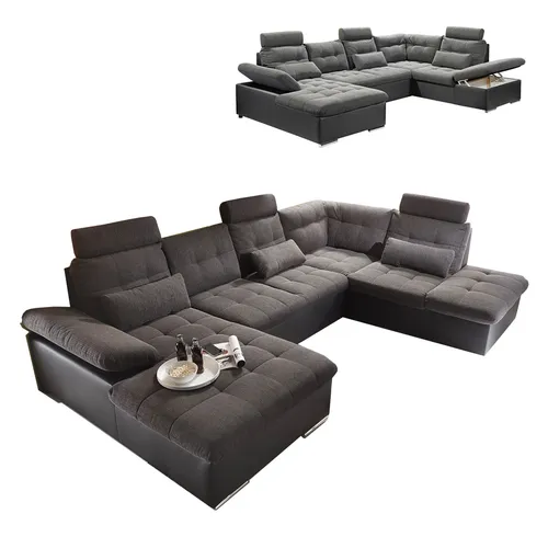 Dunkelgraue Wohnlandschaft mit Liegefunktion von Roller