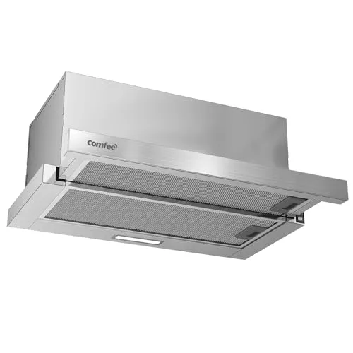 COMFEE' CHL03M21S Flachschirmhaube 60cm - Flachschirmhaube in Silber mit 400 m³/h Luftstrom für effizienten Abzug von Gerüchen. Energieklasse A+ und leicht zu reinigendes Edelstahlgehäuse.