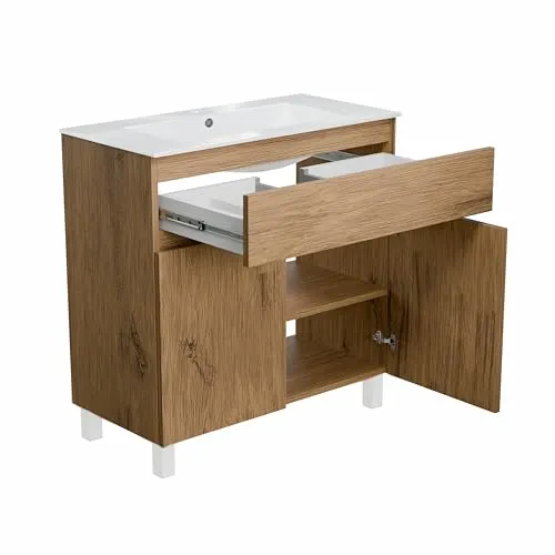 paplinskimoebel - Waschbecken mit Unterschrank 80 cm Breit Ariza Sink, Hängend oder Stehend, Waschtisch mit Unterschrank für Badezimmer, Waschbeckenunterschrank Holz/Eiche Lancelot