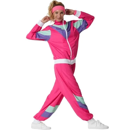 tectake® Damenkostüm Retro 80er 90er Jahre Jogginganzug - Kostüme im Retro-Stil für Fasching und Karneval, bringt den Kult der 80er und 90er Jahre mit knalligen Farben zurück!