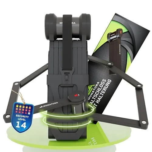 MUNATURA Faltschloss Fahrrad Diebstahlsicher [120cm] - Faltschlösser mit hoher Sicherheit dank Stahlkern, ideal für Fahrräder, E-Bikes und E-Scooter. Inklusive Halterung für einfache Befestigung am Rad.