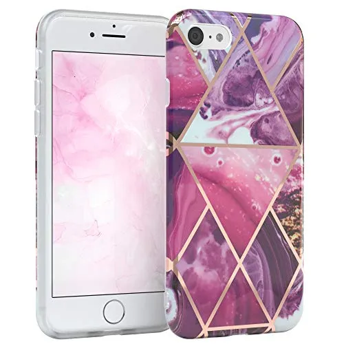 EAZY CASE Handyhülle Silikon mit Kameraschutz kompatibel mit iPhone SE (2022/2020) / iPhone 8/7, im Marmor Design, Marmor Motiv Hülle, Ultra dünn, Slimcover, Silikonhülle, Backcover, Beere