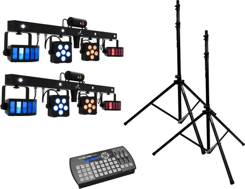 EUROLITE Set 2x LED KLS Laser Bar PRO - Komplettset für professionelle Lichtshows: 2x LED KLS Laser Bar PRO, Easy Show Software und 2x M-4 Boxenhochständer für beeindruckende Bühnen- und DJ-Events.
