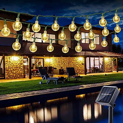Solar Lichterkette Aussen 30 LED Kugeln Lichterkette 4.5M Kristall Warmweiß, BrizLabs 8 Modi Außenlichterkette Wasserdicht Kristallbälle Beleuchtung für Garten Terrasse Bäume Hof Haus Party Deko