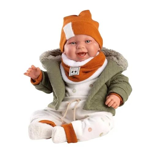 Llorens 1084466 New Born Puppenjunge - 44 cm große Babypuppe mit blauen Augen, handgefertigt in Spanien, inklusive Strampler und Kapuzenjacke