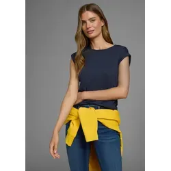 T-Shirt BOYSEN'S, Damen, Gr. 40, blau (marine), Jersey, Obermaterial: 50% Baumwolle, 50% Polyester, clean, unifarben, Basic, figurumspielend, Rundhals, mit Aufschlag, Shirts T-Shirt, Kurzarm, unifarben, Rundhals, für Freizeit und Alltag
