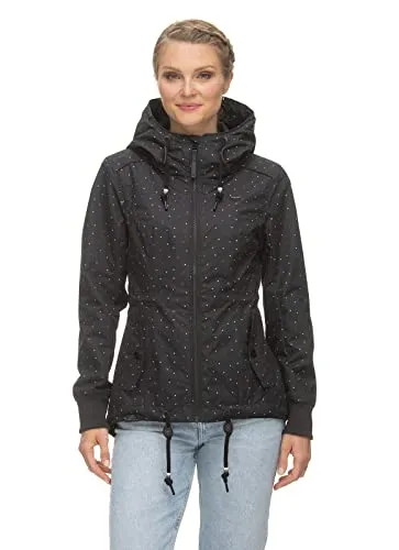 Ragwear DANKKA DOTS Damen Übergangsjacke - Funktionsjacke mit stylischem Dots-Print und taillierter Passform, ideal für Übergangszeiten. Ausgestattet mit Kapuze, Gummibund und praktischen Seitentaschen.