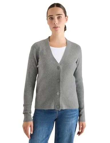 Cardigan CECIL Damen XXL, sporty grau melange - Stylische Strickjacke aus Feinstrick für Damen, mit V-Ausschnitt und abgesteppten Ärmelabschlüssen. Ideal für bequeme und moderne Outfits. Pflegeleicht und vielseitig kombinierbar.