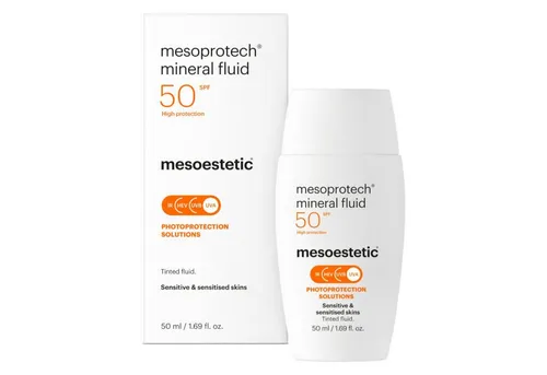 mesoestetic® Sonnenschutzcreme Mesoestetic Mesoprotech® Mineral Fluid SPF 50+ 50 ml - Hochverträglicher mineralischer Sonnenschutz mit SPF 50+, ideal für empfindliche Haut. Die leichte Textur zieht schnell ein und sorgt für einen natürlichen Teint – perfekt für den täglichen Gebrauch.