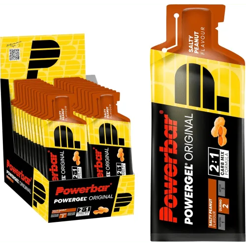 Powerbar PowerGel Original Salty Peanut - 24x41g - Kohlenhydrat-Präparat mit 2:1 Glukose-Fruktose-Mischung für optimale Energie bei Sport. Ideal für Profi-Athleten in Laufen, Radfahren und Triathlon. Vegan und auf verbotene Substanzen getestet.