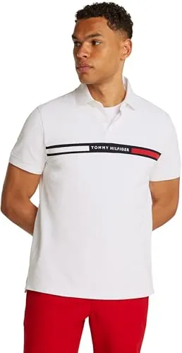 Tommy Hilfiger Herren Poloshirt Kurzarm Chest Insert Regular Fit, Weiß - Poloshirt für Herren mit dezent aufgestickter Tommy Hilfiger Flag, ideal für einen lässigen und stilvollen Look.