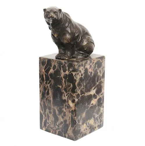Aubaho Dekoobjekt Skulptur Bär Antik-Stil Bronze 22cm - Elegante Bronzeskulptur eines Bären im antiken Stil, kunstvoll auf einer Steinplinthe. Handgefertigt für ein einzigartiges Design. Ideal für stilvolle Dekoration und als besonderes Geschenk. Maße: 8 x 22 x 12cm, Gewicht: 2,7kg.