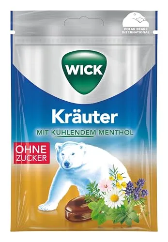 WICK Hustenbonbons Kräuter mit Menthol ohne Zucker – 1 x 72 g