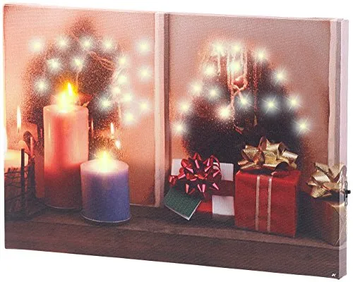 infactory LED Bild Fenster: Wandbild Weihnachtliches Fenster mit LED-Beleuchtung, 30 x 20 cm (Weihnachtsbilder Fenster, Kerzen Ensembles, Fensterbild)