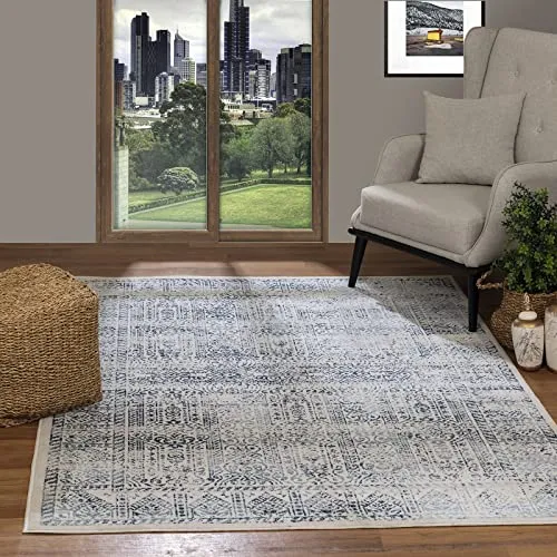 Livabliss Vintage-Teppich Blau 160x215 cm - Eleganter Vintage-Teppich in Blau, maschinell gewebt und Oeko-Tex Standard 100 zertifiziert. Ideal für stark frequentierte Innenräume und einfach zu pflegen. Verleihen Sie Ihrem Raum einen zeitlosen Stil!