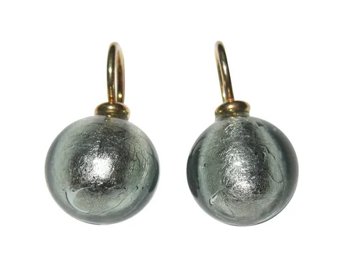 Mugello Paar Ohrhänger Murano graugrün gold-platt - Exklusive Ohrhänger aus handgearbeitetem Muranoglas mit eingearbeitetem Blattgold, ideal für festliche Anlässe oder Business Casual.