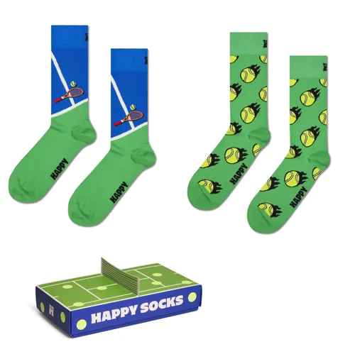 Happy Socks Tagessocke Crew Tennis Geschenkbox - 2 Paar in grün, Größe: 36-40 - Socken für Tennisliebhaber, 2er-Pack in stilvoller Geschenkbox, vereint Komfort und Leistung auf dem Platz.