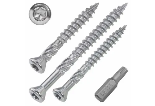 SCREWREBEL Terrassenschraube Edelstahl C1 TX25 – 500 Stück inkl. Bit - Hochwertige Terrassenschraube aus Edelstahl C1 mit Zier-Senkkopf und Torx-Antrieb. Ideal für die sichere Verschraubung von Holzterrassen. Inklusive robustem S2 Bit für effizientes Arbeiten.
