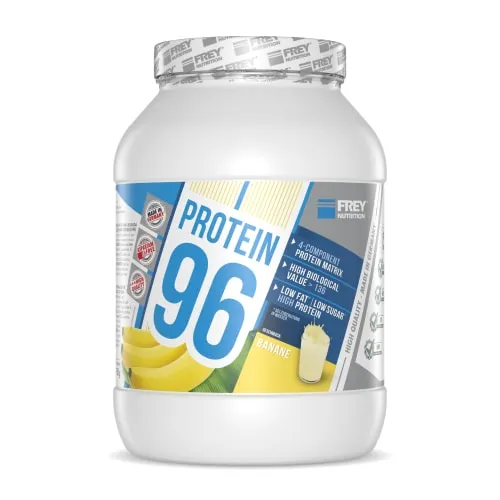 Frey Nutrition Protein 96 - 2300g Dose Banane - Sportnahrung mit hohem Caseinanteil, ideal für Muskelaufbau und Regeneration, frei von künstlichen Zusätzen und hergestellt in Deutschland.