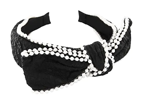 axy Haarreif mit Perlen und große Schleife 14,5 cm x 4,5 cm - Wunderschön Stirnband Haarschmuck Haarreifen HRSP (Schwarz)