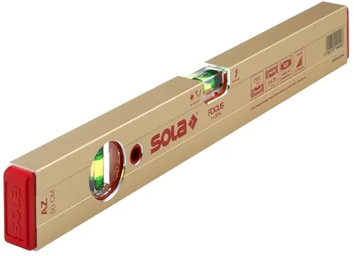 SOLA Wasserwaage 01160701 AZ 50, 50cm mit 2 Libellen - Wasserwaage 50cm mit patentierten SOLA-FOCUS-Libellen für präzises Ablesen. Ideal für DIY- und Profi-Handwerker, robust und leicht für perfekte Ausrichtung.