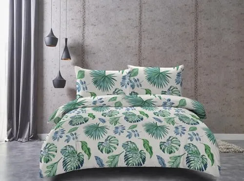 Cotton Market Bettwäsche - Bettwäsche-Sets 3 Teilig - Bettbezug 155x200 cm und 2 Kissenbezug 70x80 cm - Farn(Weiß)