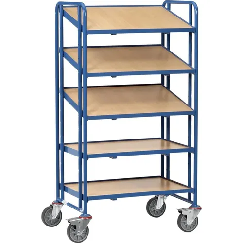 Fetra Eurokastenwagen 1371 - Eurokastenwagen mit 5 Etagen und neigbaren Holzböden, ideal für die flexible Lagerung von Eurokästen. Hohe Tragkraft von 400 kg und 10 Jahre Herstellergarantie. Made in Germany.