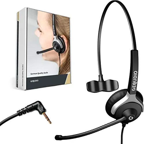 GEQUDIO Headset mit 2,5mm Klinke für Gigaset & Panasonic - Leichtes 60g Headset für DECT-Telefone, ideal für stundenlangen Tragekomfort. Genießen Sie beste Sprachqualität ohne Strahlenbelastung und mit 2 Jahren Garantie.